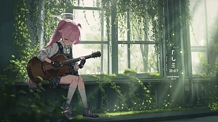 Blue Archive 小鸟游星野 窗畔弦歌——夜莺Night【总有些惊奇的际遇，比方说当我遇见你】 动态壁纸 | 作者：用户aaacN5NNU
