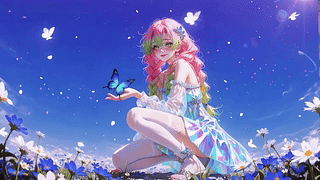 蓝天下花田炫彩少女甘露寺蜜璃