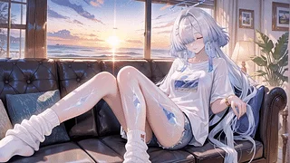 夕阳晚霞白毛少女莫宁