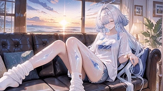 夕阳晚霞白毛少女莫宁 动态壁纸 | 作者：豆子酱edda