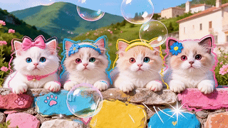 墙顶排排坐小猫