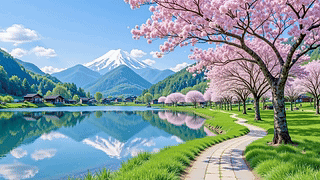 湖畔樱花
