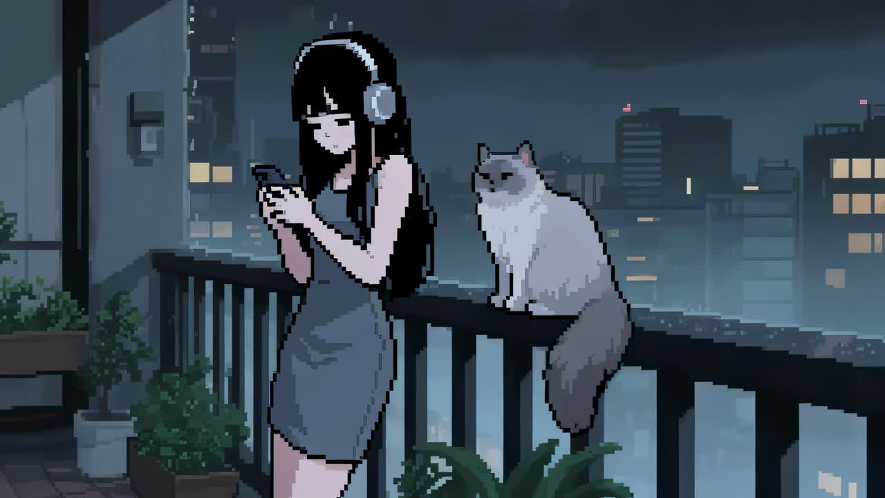 像素动画-窗台少女