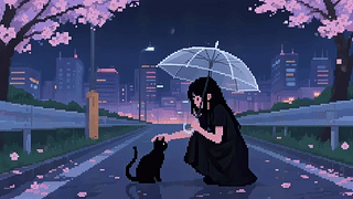 像素动画雨天女孩