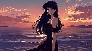 怀旧落日海边女孩