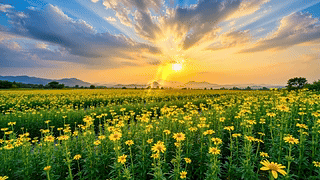 护眼晚霞花田