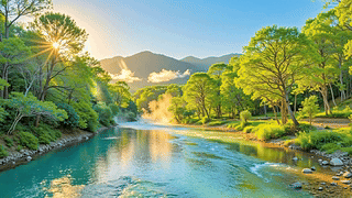 护眼清晨河流风景