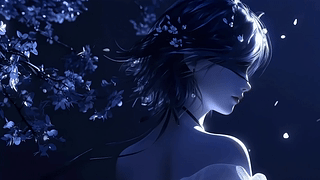 蒙眼落花短发少女