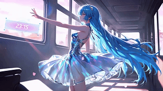 列车炫彩蓝发少女