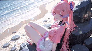 海边粉发少女