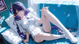 居家紫发长腿美少女