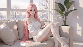 粉发白丝美女