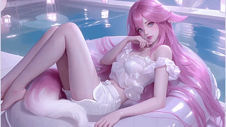 池畔粉狐小憩神子少女