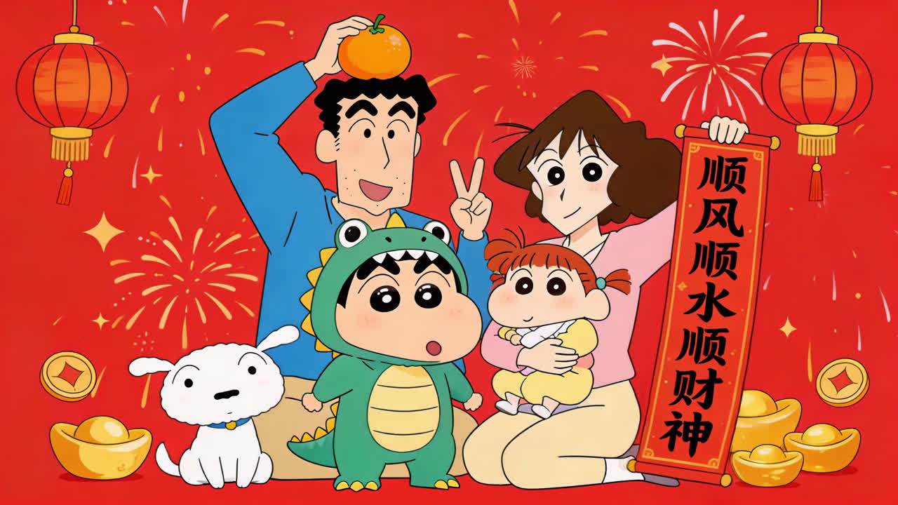 小新一家拜年顺风顺水顺财神