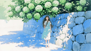 光斑里的蓝裙少女