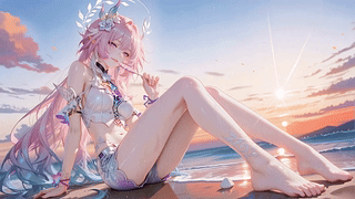 落日海边长腿粉毛女孩昔涟