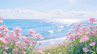 护眼粉色花田海岸