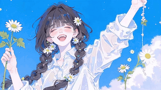 蓝天下可爱女孩