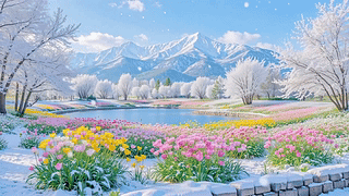 护眼晴空雪山花海