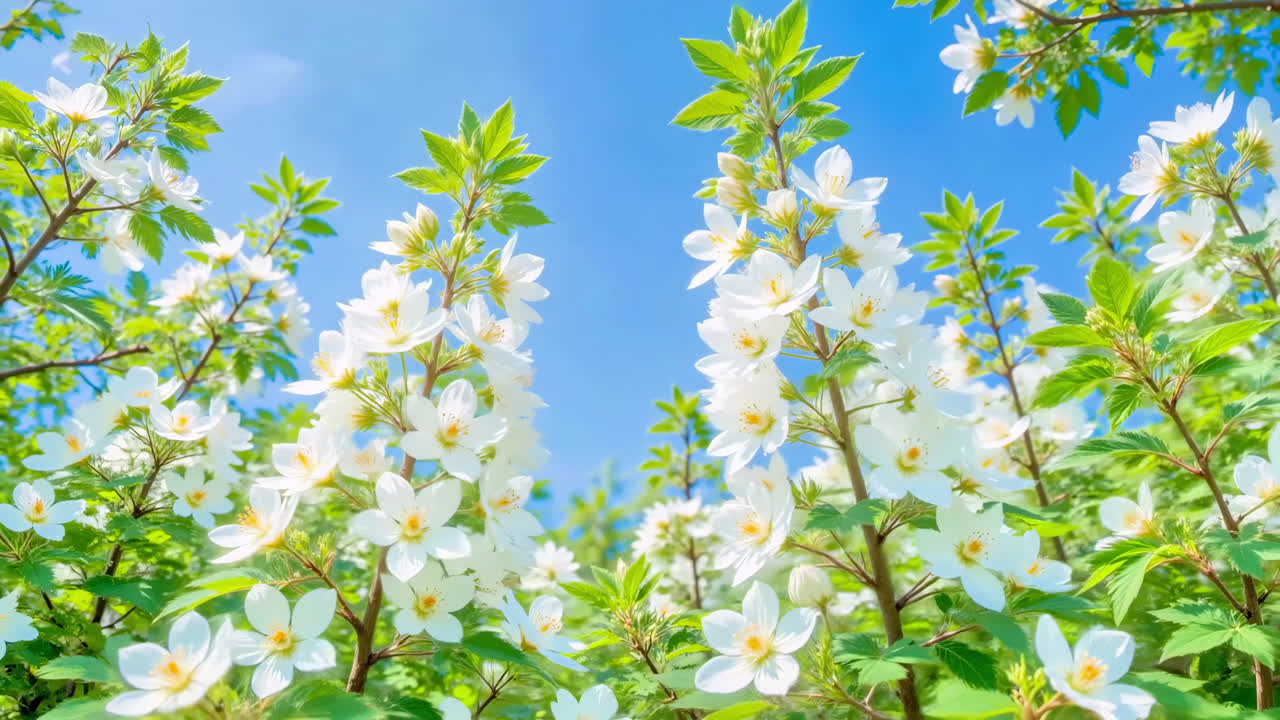 护眼蓝天下花丛