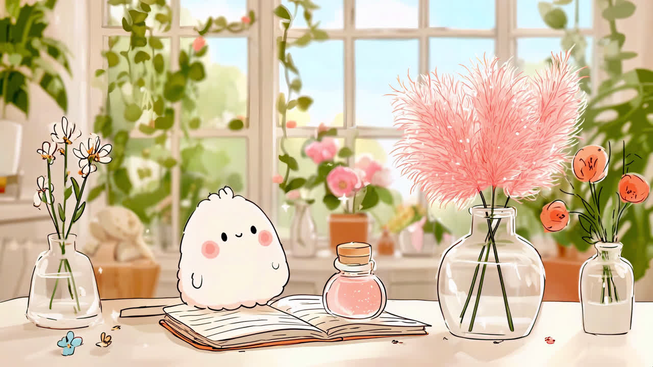 窗畔萌团花息
