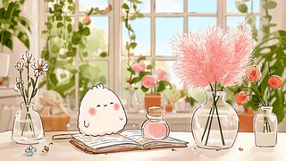 窗畔萌团花息