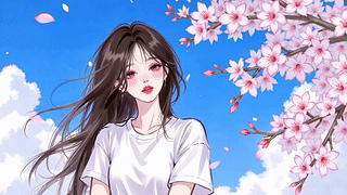 蓝天下长发清纯女孩