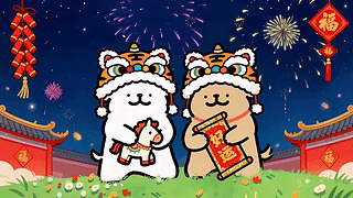 烟火新年线条小狗