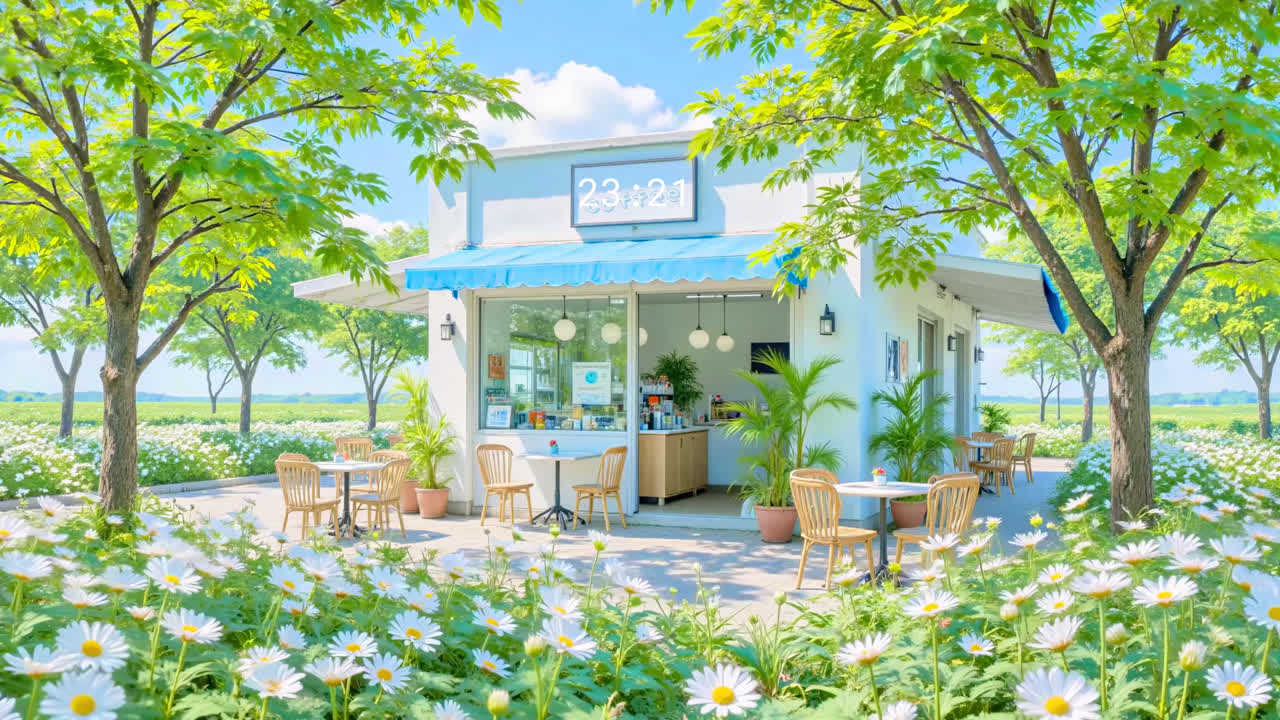 护眼蓝天花草小店