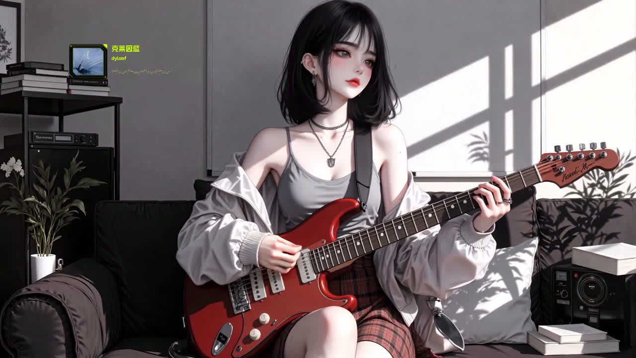 气质短发吉他少女