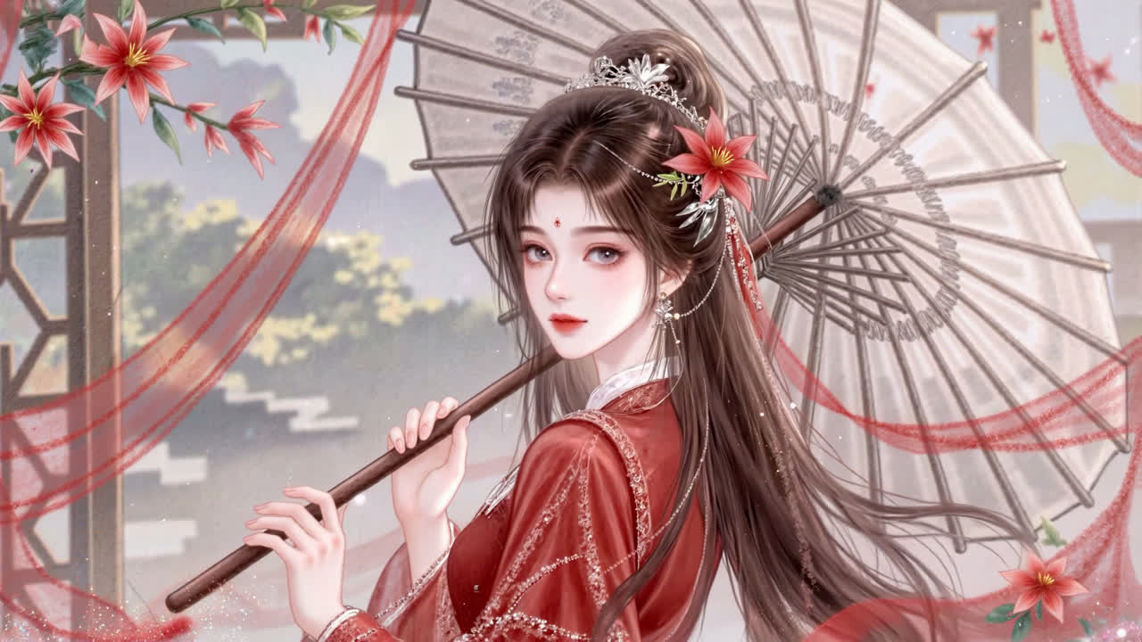 红衣古风清纯少女