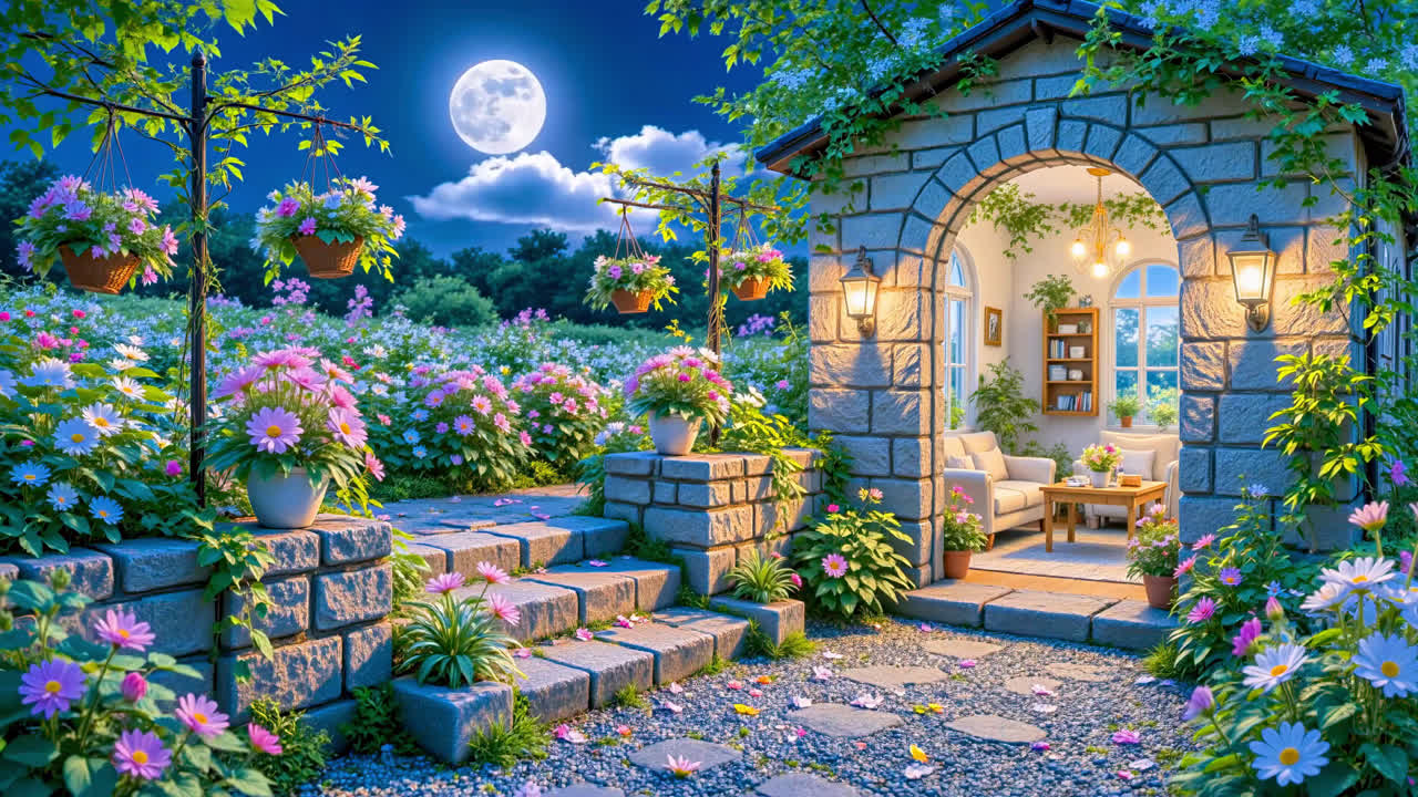 唯美月夜暖灯小屋