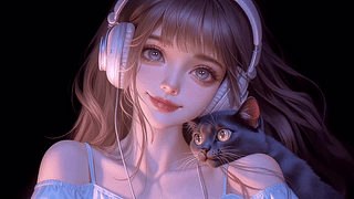 甜美猫猫耳机女孩