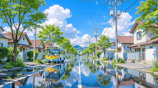 护眼晴空街景倒影