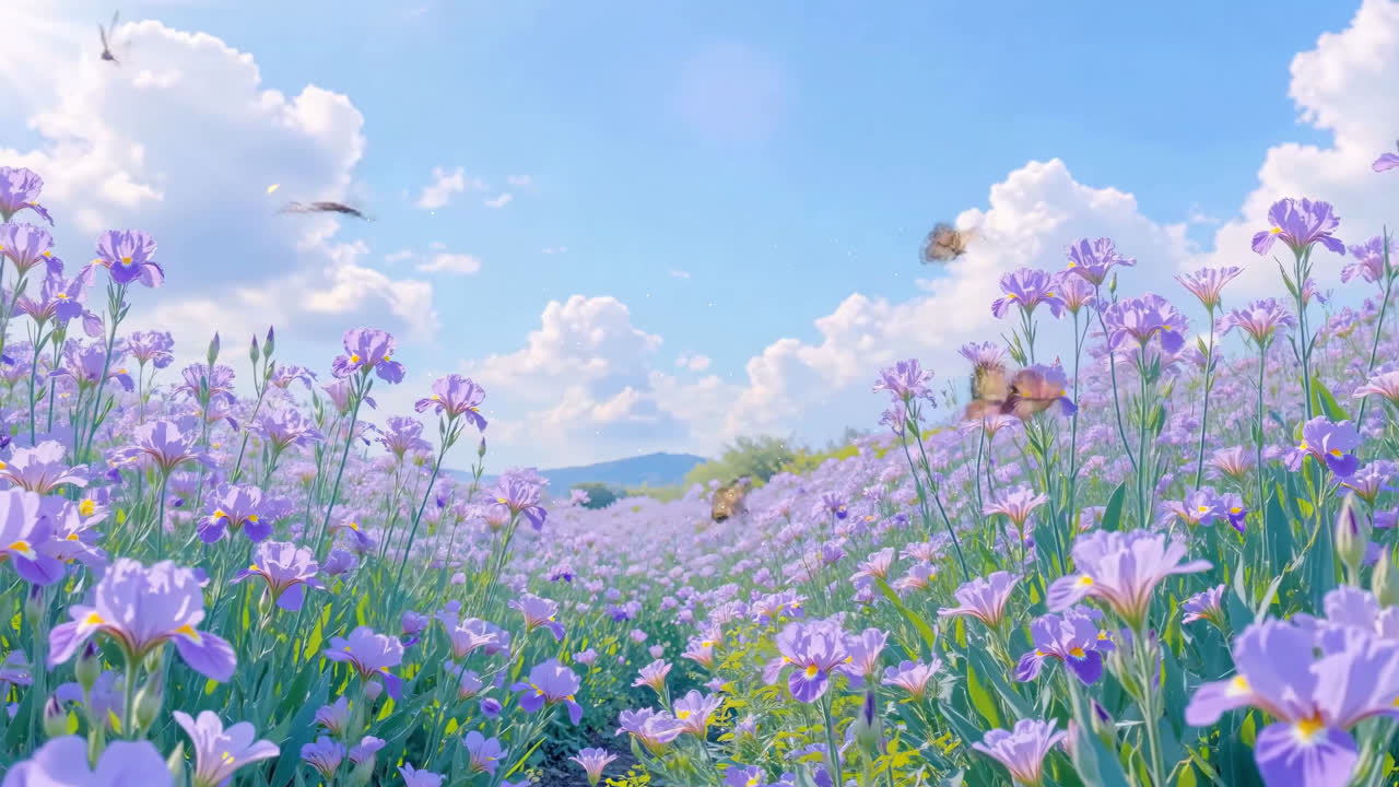 护眼蓝天下紫色花田