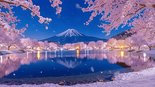 唯美夜景富士山下