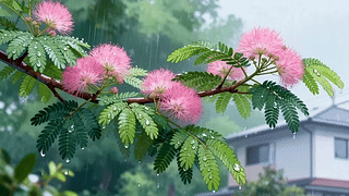 雨中合欢花