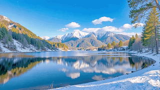 护眼晴朗冬日雪湖