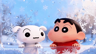 冬日雪天小新和小白