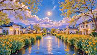 护眼夜晚乡村河流