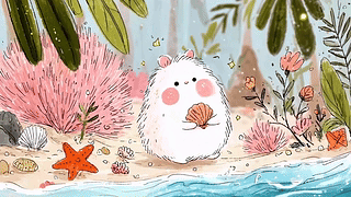 海边捡贝壳的小团子