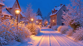 唯美雪天夜景小路