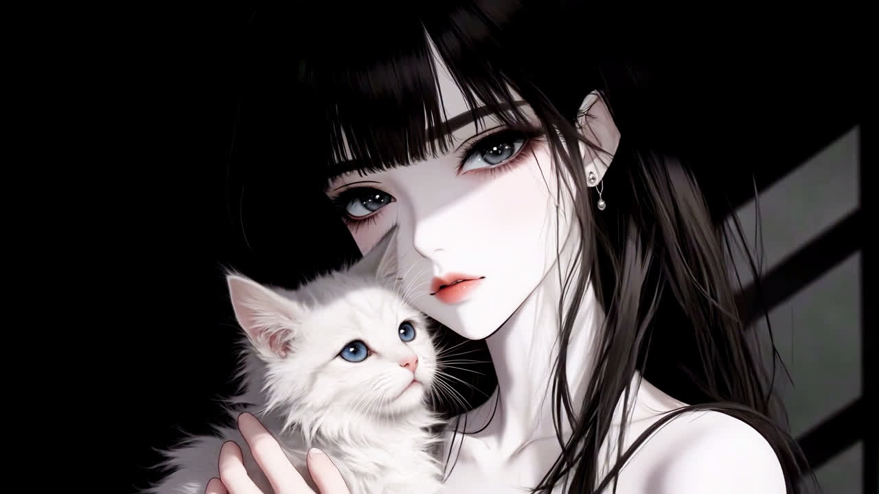 暗调少女和猫