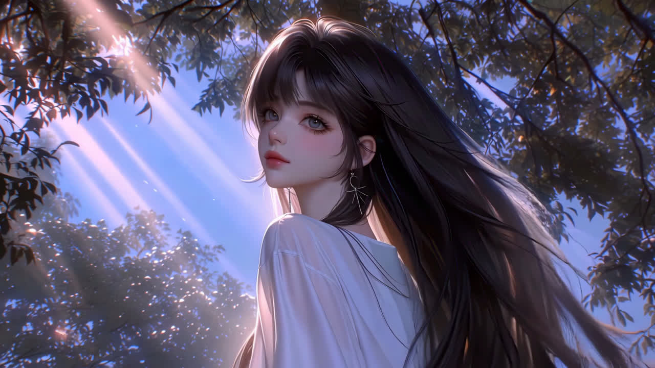 回眸长发清纯美女