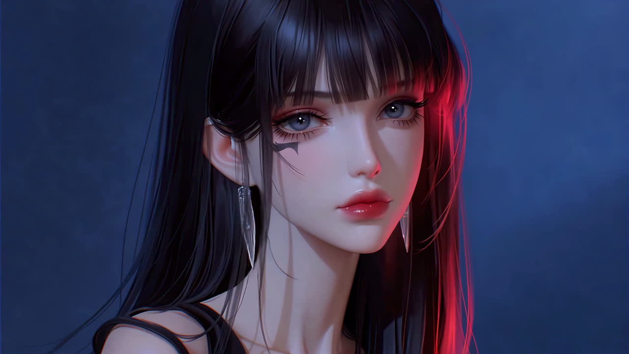 暗调长发赛博霓虹美女