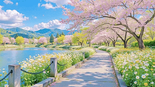 护眼湖畔樱花林小路