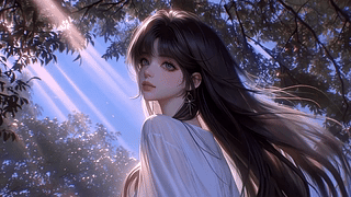 回眸长发清纯美女