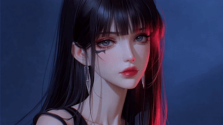暗调长发赛博霓虹美女