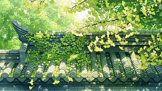 小清新春日房顶银杏