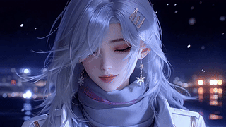 冬日夜景白毛美女